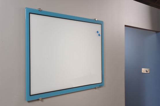 Blue Border Designer Glass Magnetic Dry Erase Board